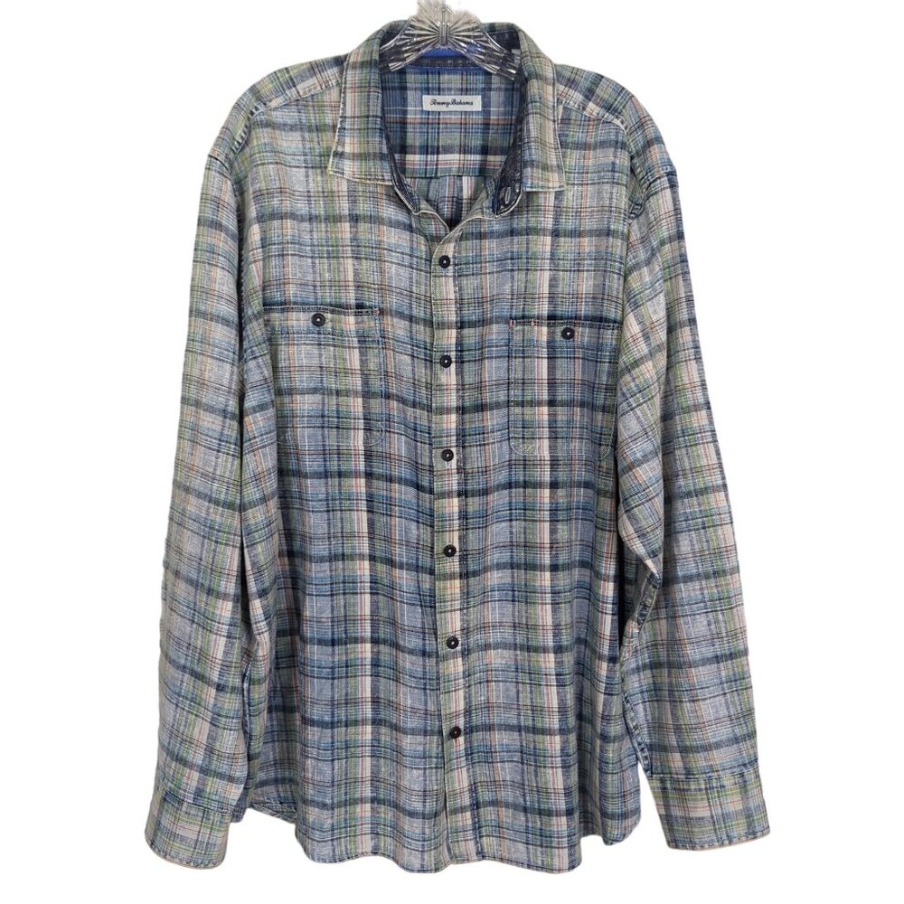 Tommy Bahama button down shirt Men's size XL blue plaid cotton